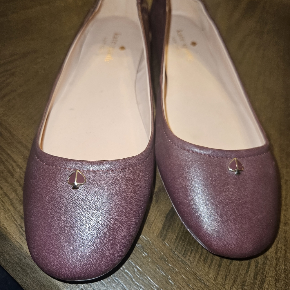 kate spade Burgundy Leather Ballet Flats with Spade Accent